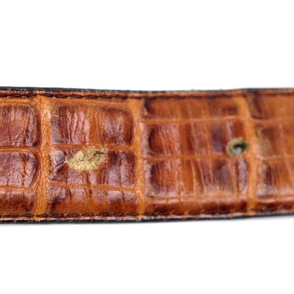 CROCO EMBOSSED BROWN GENUINE LEATHER 1 1/8"Wd CASUAL DRESS MEN'S BELT Sz 32 (R60 - Picture 10 of 12